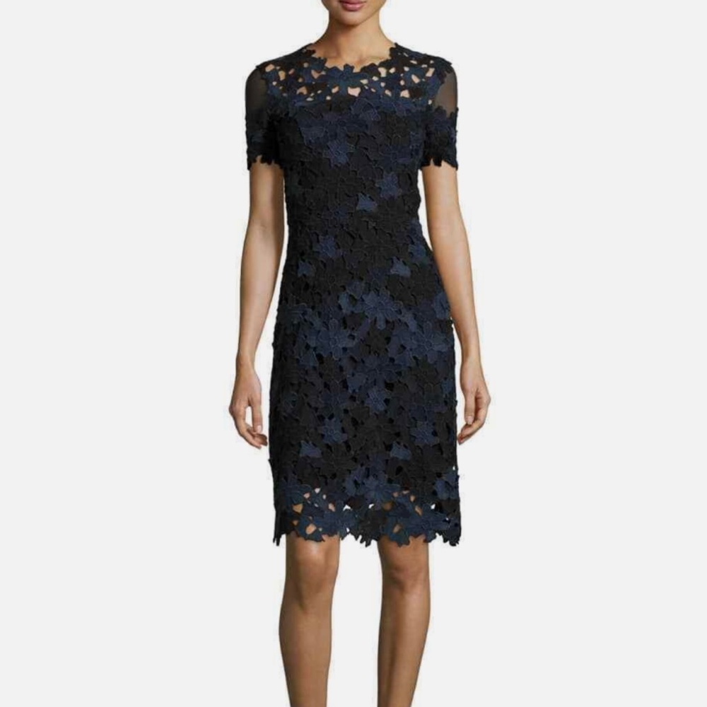 Elie Tahari Ophelia Lace Sheath Dress in Black/Blue size 4 - Picture 2 of 13